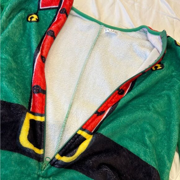 Awake Green Santa's Elves Fleece Zip-Up Onesies Pajamas Costume Size Small - Picture 3 of 8